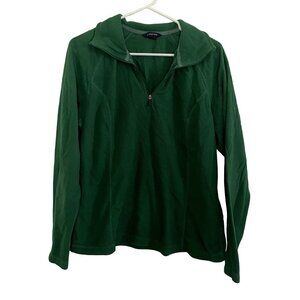 Lands' End green half zip fleece crewneck sweater comfortable long sleeved top